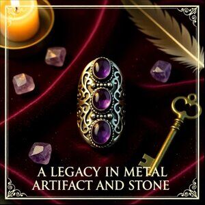 Genuine Amethyst Cabochon Shield Ring - Size 7.5! Trendy Boho Sexy Chic